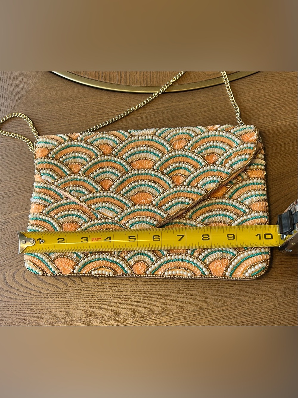 Art deco inspired seed beaded crossbody shoulder bag coral - Picture 6 of 9